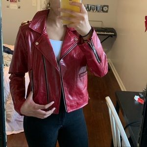 red faux leather moto jacket